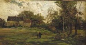 Landscape with farm and trees by Charles-Francois Daubigny