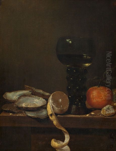Oesters, een roemer en vruchten - view 1