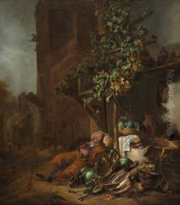 Tobit lies sleeping against a wall
