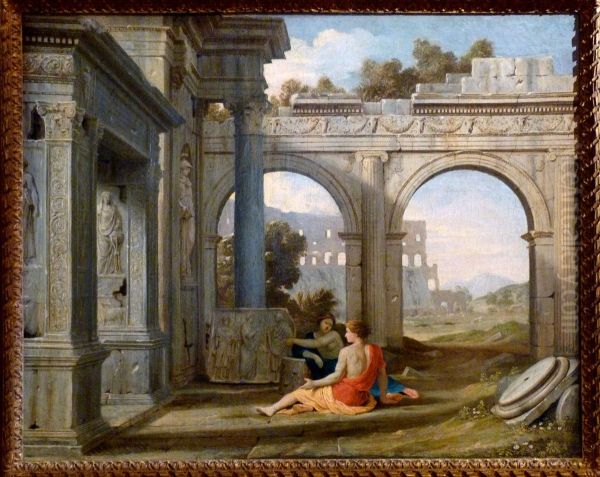 Personnages dans un paysage de ruines antiques - view 1
