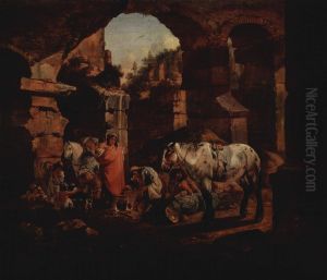 Zigeunerlager in antiken Ruinen by Johann Heinrich Roos