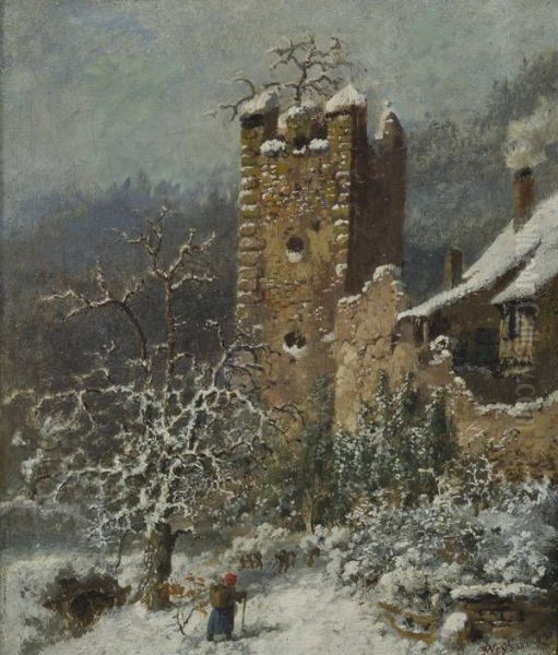 Ansicht von der Burgruine Krobsburg im Winter. - view 1