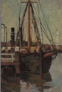Landing-stage with boats by Anthon van Rappard