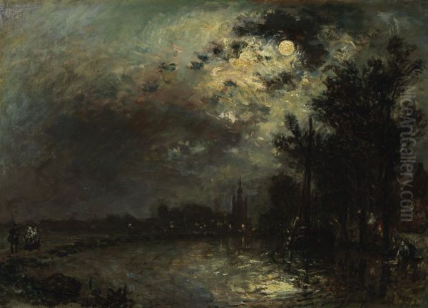 View on Overschie in moonlight - view 1