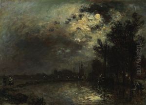 View on Overschie in moonlight