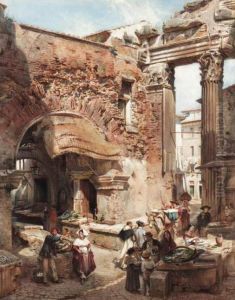 Italianate Market Scene with Roman Ruins Italianate Market Scene with Roman Ruins