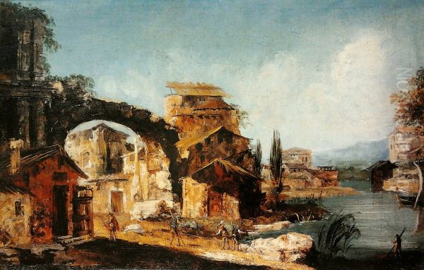 Coastal landscape (Ruins on river banks). - view 1