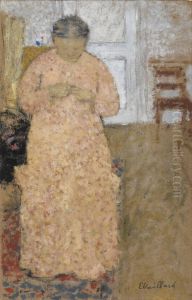 Knitting Woman in Pink Dress by Jean-Edouard Vuillard