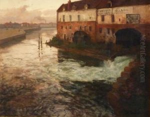 Vieille fabrique sur la Somme (soir) by Frits Thaulow