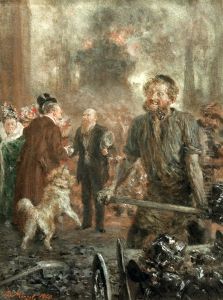 besuch im eisenwalzwerk by Adolph von Menzel
