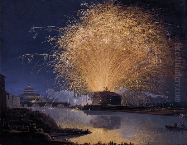 Fireworks over Castel Sant'Angelo in Rome - view 1