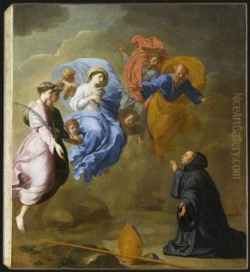 Apparition de la Vierge, accompagnee de sainte Agnes, sainte Thecle, saint Pierre et saint Paul a saint Martin by Eustache Le Sueur