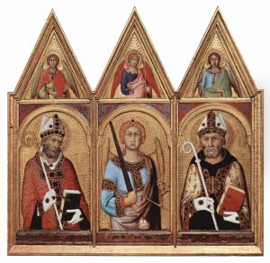 Saint Geminianus, Saint Michael and Saint Augustine, Each with an Angel above by Simone Martini