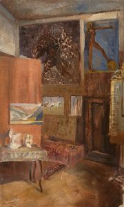 Studio with the Works of the Master, Mobile Screen, Chaise longue and a large Mirror by Eduard Veith