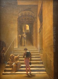 Interieur d'un cloitre a Rome, ou Charles Quint a Yuste. by Francois Marius Granet