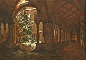 Cloister of an old monastery in winter by Karl Eduard Biermann