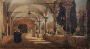 Italienischer Kreuzgang mit Nonnen. by Ludwig Dittweiler