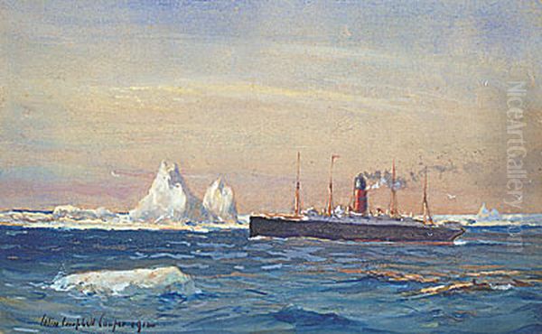 View of Steamship Carpathia passing along the edge of the ice flow after rescuing survivors of the Titanic - view 1