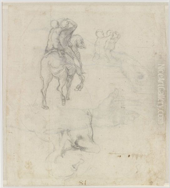 Studies of a Horse with Two Nude Riders and a Male Torso - view 1