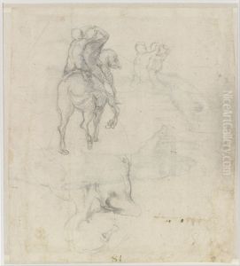 Studies of a Horse with Two Nude Riders and a Male Torso