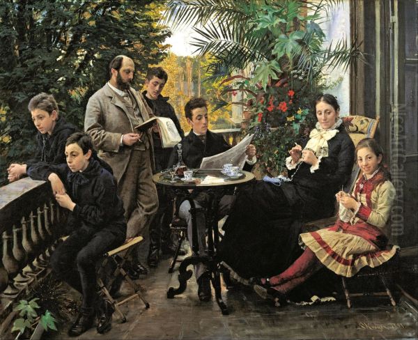 The Hirschsprung family portrait. From the left Ivar, Aage, Heinrich, Oscar, Robert, Pauline and Ellen HIrschsprung by Peder Severin Kroyer