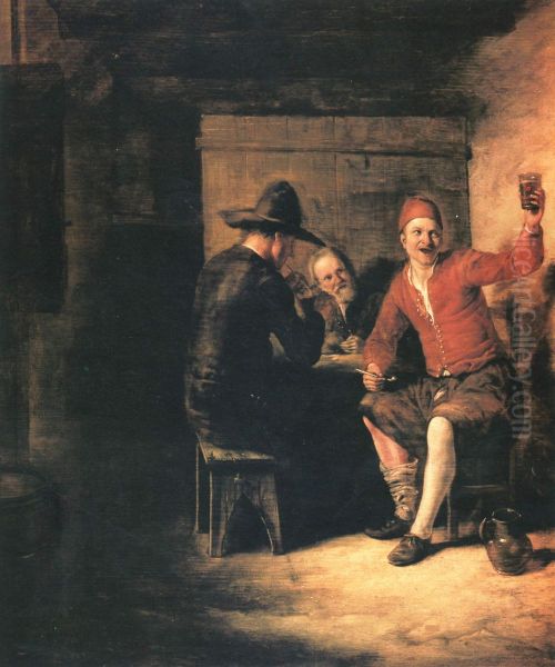 Three men in a tavern - view 1