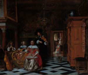 Portrait of a Family Playing Music by Pieter De Hooch