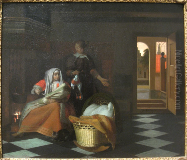 Woman with a Child and a Maid in an Interior - view 1