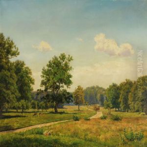 View From Dyrehaven With Deer And Carriage On A Gravel Road by Carsten Henrichsen