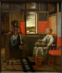 A Woman with a Serving Girl by Pieter De Hooch