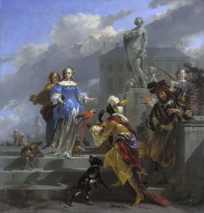 Elegant company at the harbor (or Othello and Desdemona) by Nicolaes Pieterszoon Berchem