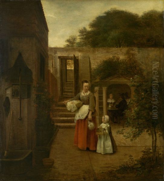 Woman and Child in a Courtyard - view 1