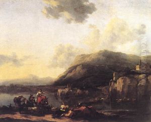 Muleteer by a Ford by Nicolaes Pieterszoon Berchem