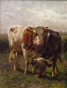 Bull and cow in the floodplains at Oosterbeek by Johannes-Hubertus-Leonardus de Haas