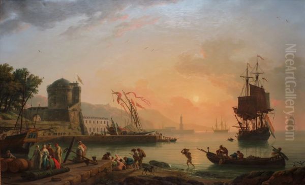A Grand View of the Sea Shore Enriched with Buildings Shipping and Figures - view 1
