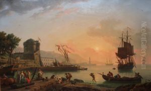 A Grand View of the Sea Shore Enriched with Buildings Shipping and Figures by Joseph Vernet
