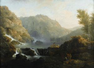 Dessinateurs face a une cascade au pied du Tivoli by Joseph Vernet