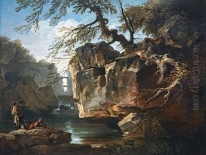 Landscape at the waterfallFrancais:Paysage a la cascadeItaliano:Paesaggio alla cascata