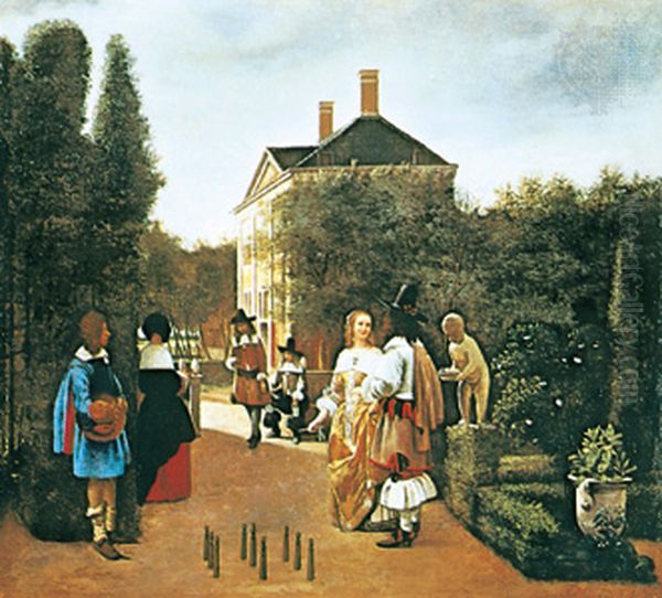 Skittle Players in a Garden - view 1
