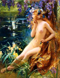 Juventa, Water nymph, oil on canvas, 146.7 x 114.3 cm by Gaston Bussiere