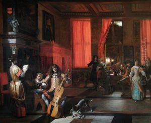Musical company in an interior by Pieter De Hooch