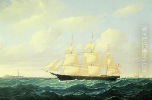 ,Dashing Wave' clipper ship off Boston Light by William Bradford