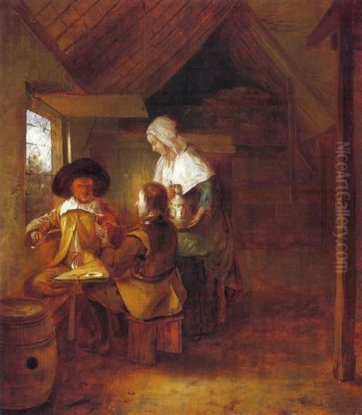 Two drinking soldiers and a maid - view 1