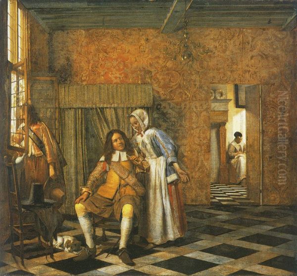 Two men and a young woman in a distinguished interior - view 1