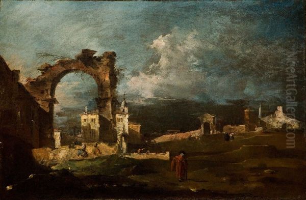 Caprice with Ruins of an Arch and a Villa in the Background, Fantasy View (Capriccio arco rovinato e una villa nello sfondo (Veduta di fantasia)) - view 1