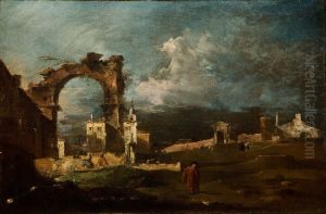 Caprice with Ruins of an Arch and a Villa in the Background, Fantasy View (Capriccio arco rovinato e una villa nello sfondo (Veduta di fantasia)) by Francesco Guardi