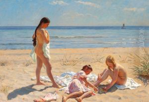 Summer day at the beach of Skagen. by Laurits Tuxen