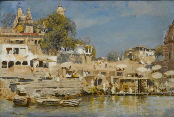 Temples and Bathing Ghat at Benares - view 1