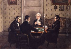 Johann Anton Sarg and three friends playing whist by candlelight.