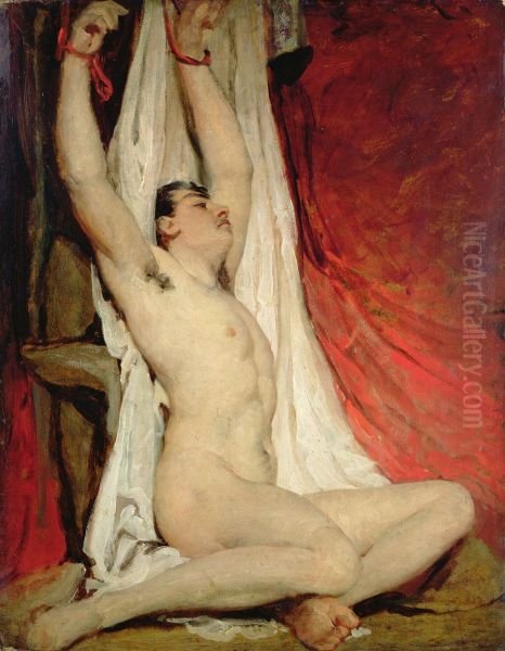 Male Nude, with Arms Up-Stretched - view 1